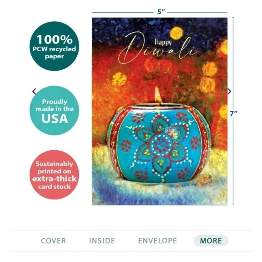 Lot of 16 Tree-Free Greetings Diwali Greeting Cards - Artful Designs w/ Envelope